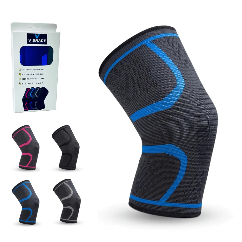 V-Fit: V Brace Knee Compression Sleeve, Knee Brace for Arthritis Pain and Support, Knee Brace for Women and Men Joint Support (Small, Blue)