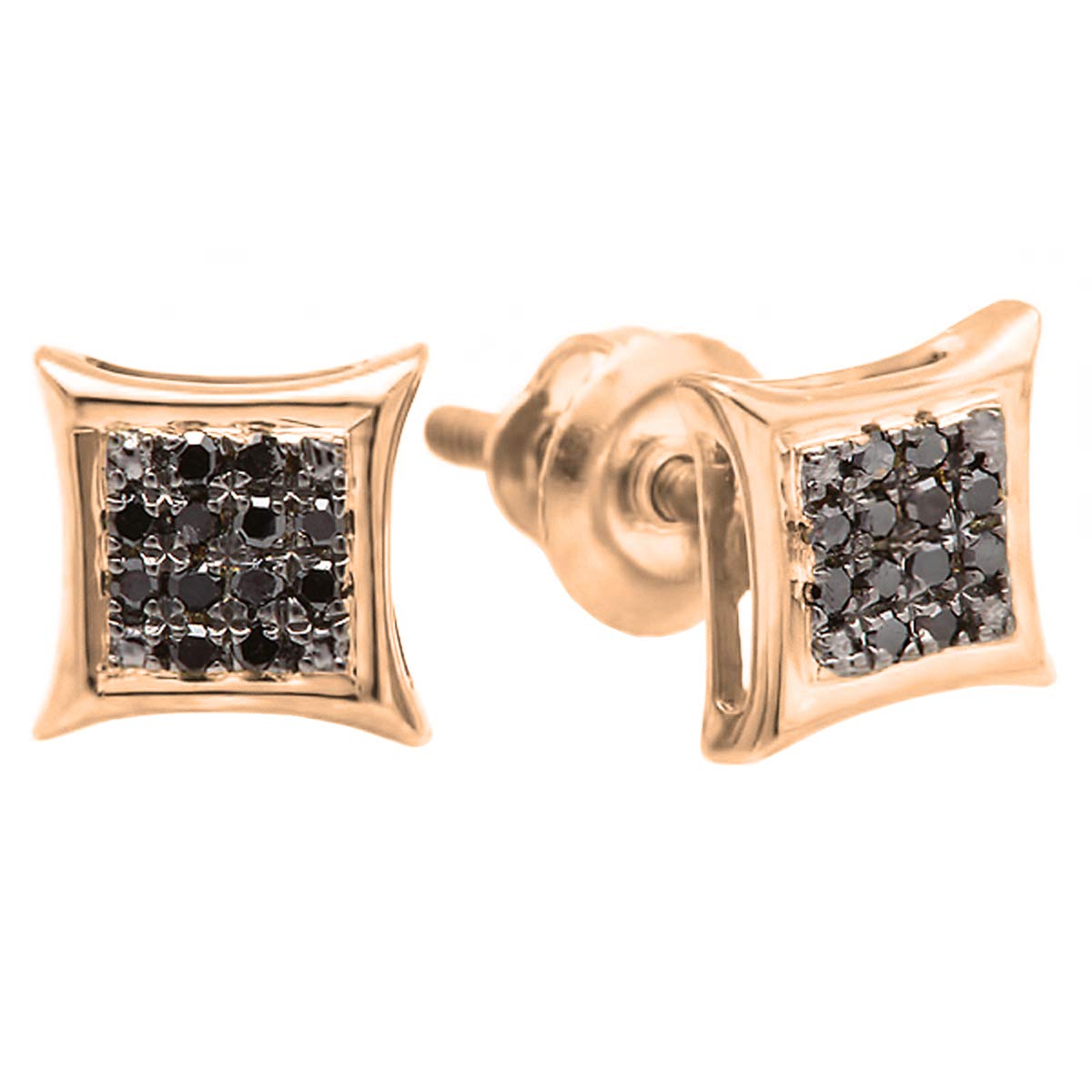 Dazzlingrock Collection 0.10 Cttw 10K Round Black Diamond Kite Shape Stud Earrings 1/10 CT, Solid Rose Gold