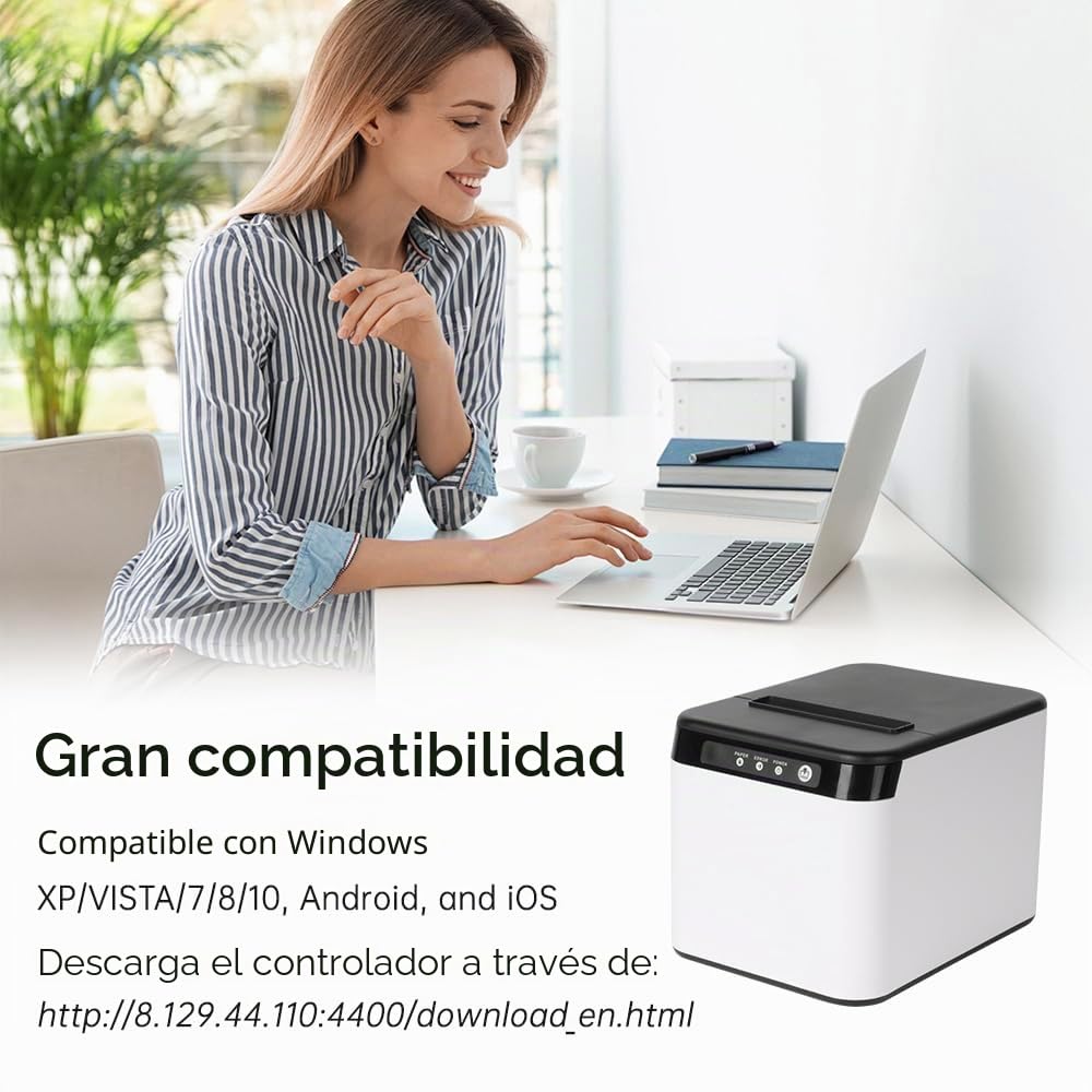 Bisofice Impresora Tickets termica 80mm, Impresora de Ticket con conexión USB+LAN, Compatible con Comando ESC/POS para restaurantes, supermercados, Comercio