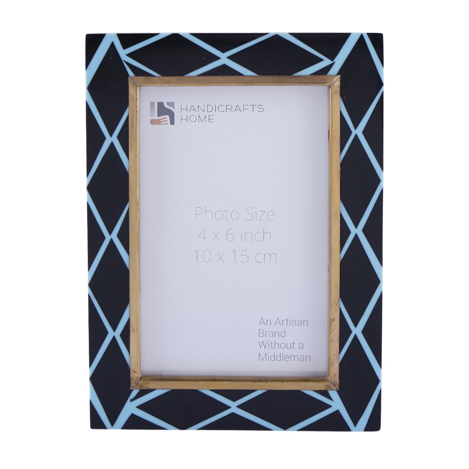 Handicrafts Home Wood Picture Frame for Christmas Decor Gift, Handmade 4x6 Halo Mamba Brass Wood Photo Frame for Wall & Tabletop, Rustic Farmhouse, Vintage & Boho Modern Home & Desk Decor-Black& Blue