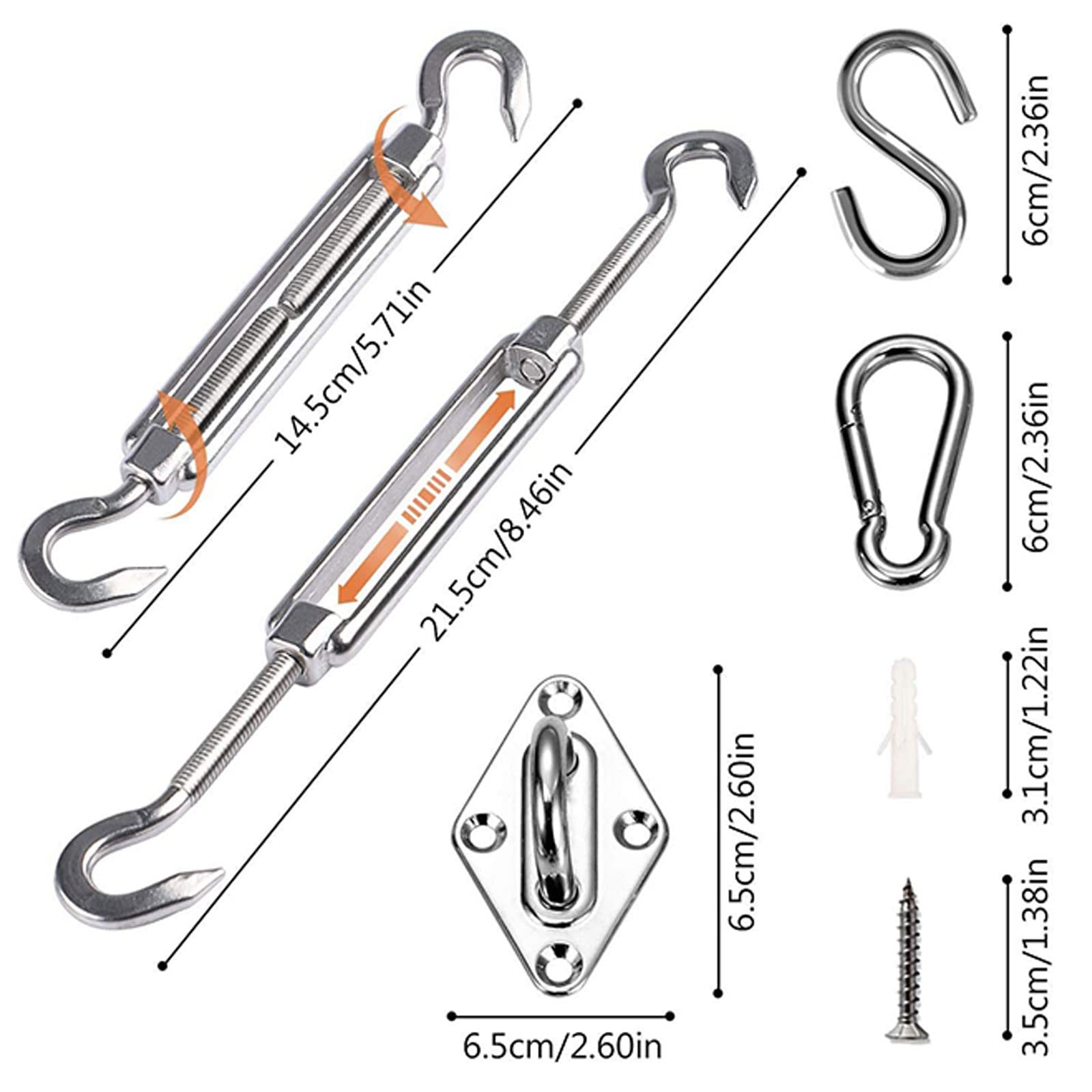 Stainless Steel Shade Sail Hardware Kit Rustproof Outdoor Rectangle Awning Attachment Set For Sun Shade Sail Canopy Fitt Sun Shade Sail Hardware Kit Rectangle Heavy Duty Stainless Steel