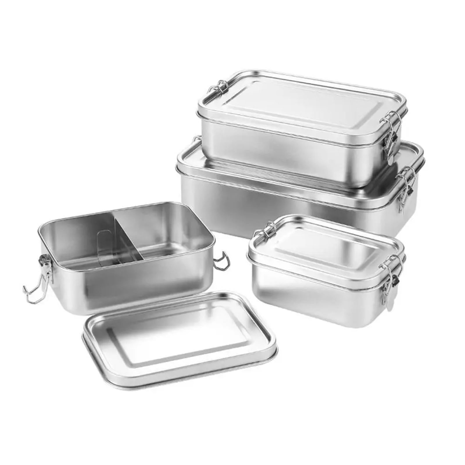 UBOHUZ 6PCS Stainless Steel Bento Box Large Capacity Square Lunch With Lid Leakproof Container Outdoor Container Sets(850ml-with spacer)