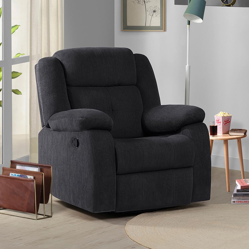 Sleepyhead RX7 Designed by Duroflex - 3 Position Manual Recliner Chair with Rocking & 360° Swivel |Fabric Single Seater Recliner Sofa for Living Room |Plush Cushion |160° Recline - Iceland Grey