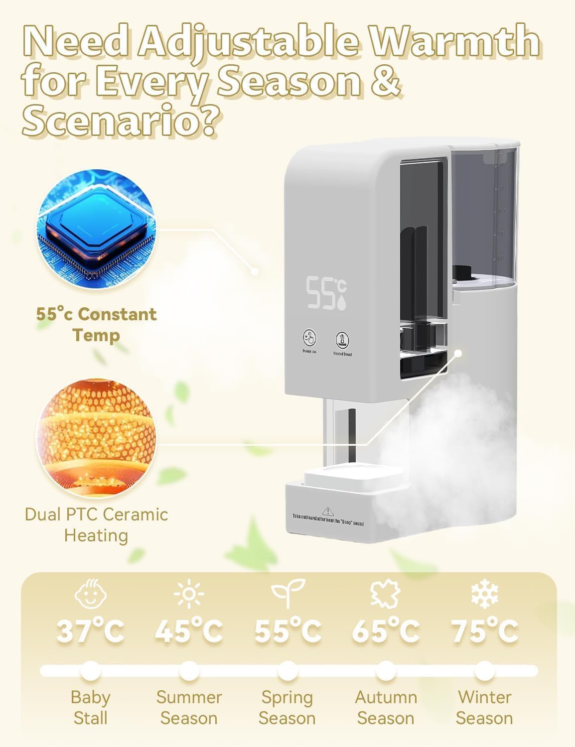 Dispensador automático de toallas calientes con 100 toallas comprimidas de 55 °C, calentador de toallas portátil de calentamiento rápido para el hogar, spa, salón, cuidado facial y uso de regalo