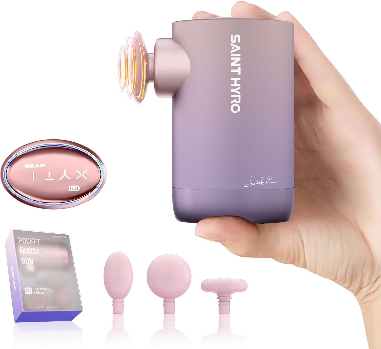 Mini Massage Gun Percussion Massage Gun for Back Neck Pain Relief, Handheld Electric Muscle Massagers with 4 Intensitiesd and 3 Heads, USB Charging, Easy to use Outdoors/Office/Gym (Purple)