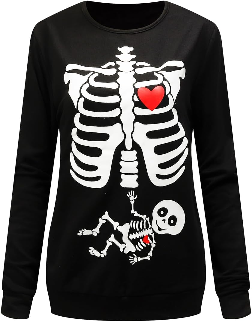 Women Halloween Sweatshirts Pumpkin Face Dancing Skeleton Shirt Long Sleeve Sweater Funny Graphic Pullover - Image 6