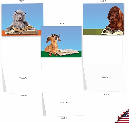 Miniatura 2 de The Best Card Company Juego de 10 notas de agradecimiento surtidas en caja de 4 x 5.12 pulgadas con sobres (10 diseños, 1 cada uno) LECTURA EYE DOGS