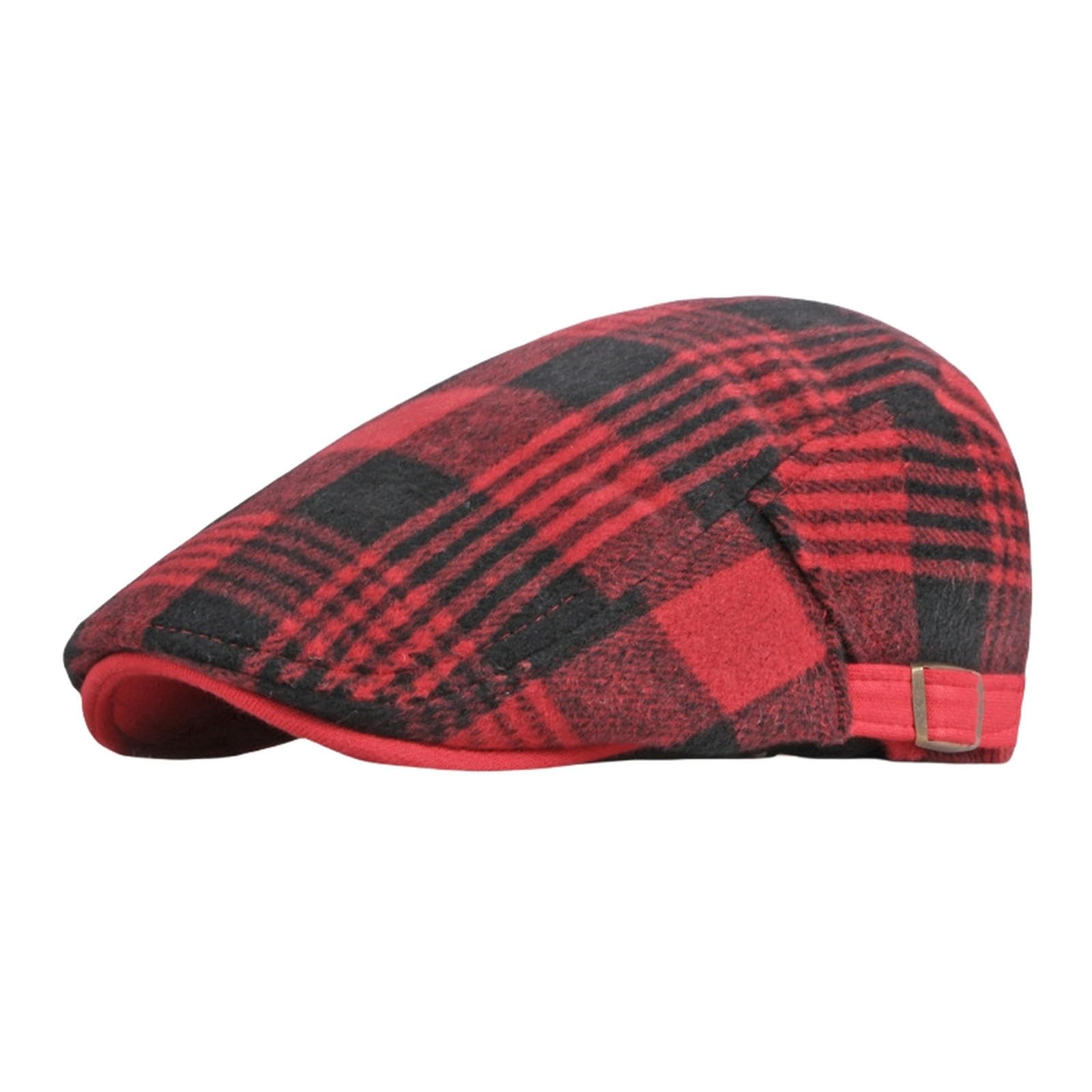 BIANRUN Men's Flat Caps Newsboy Hat Men's Autumn and Winter Thick Woolen Warm Beret Fashion Plaid Duckbill Cap Women's Casual Flat Cap-red-Adjustable