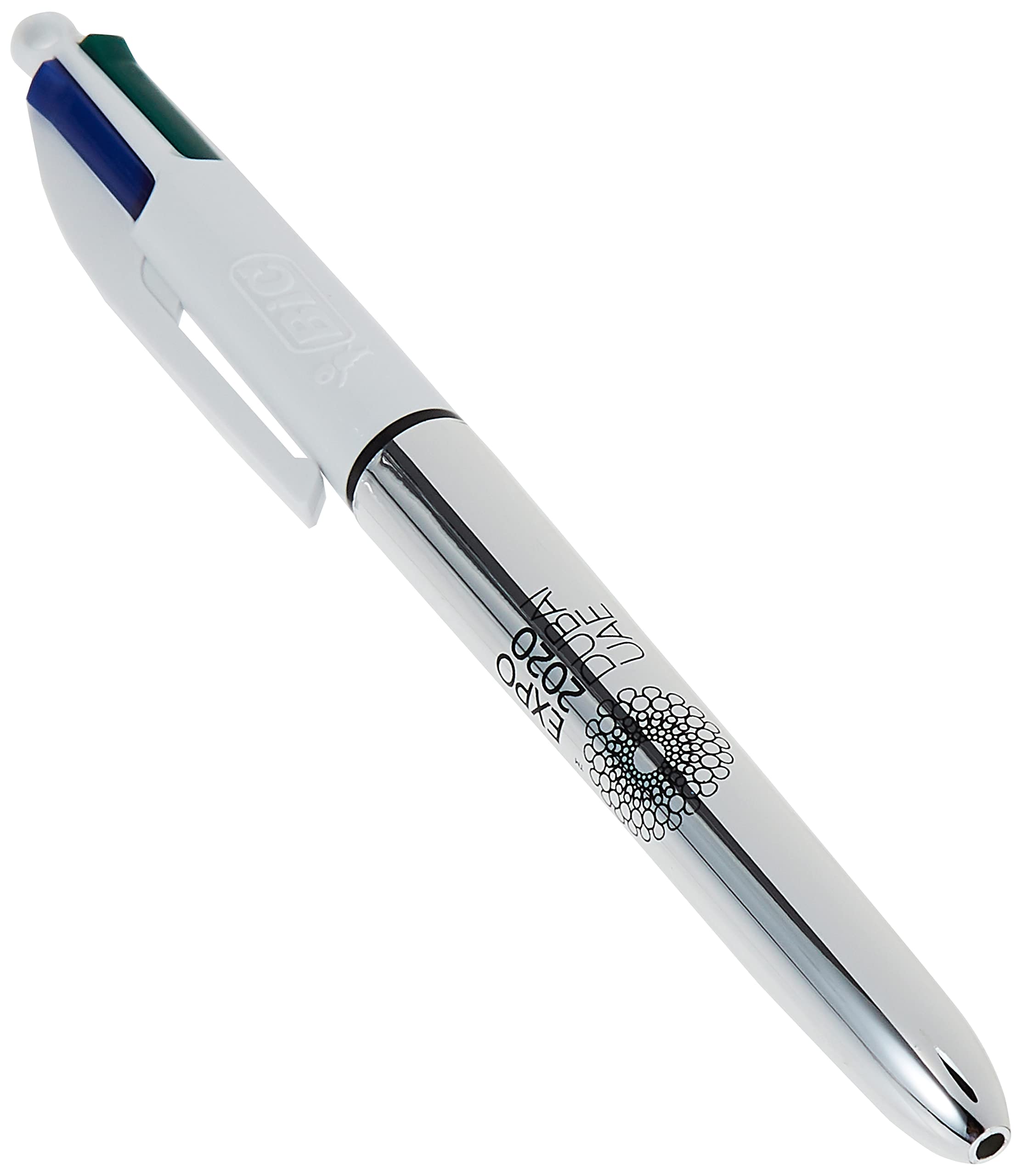 BICExpo 4 Colours Shine Retractable Ballpoint Pen Medium Point (1.0 mm), Metallic Silver
