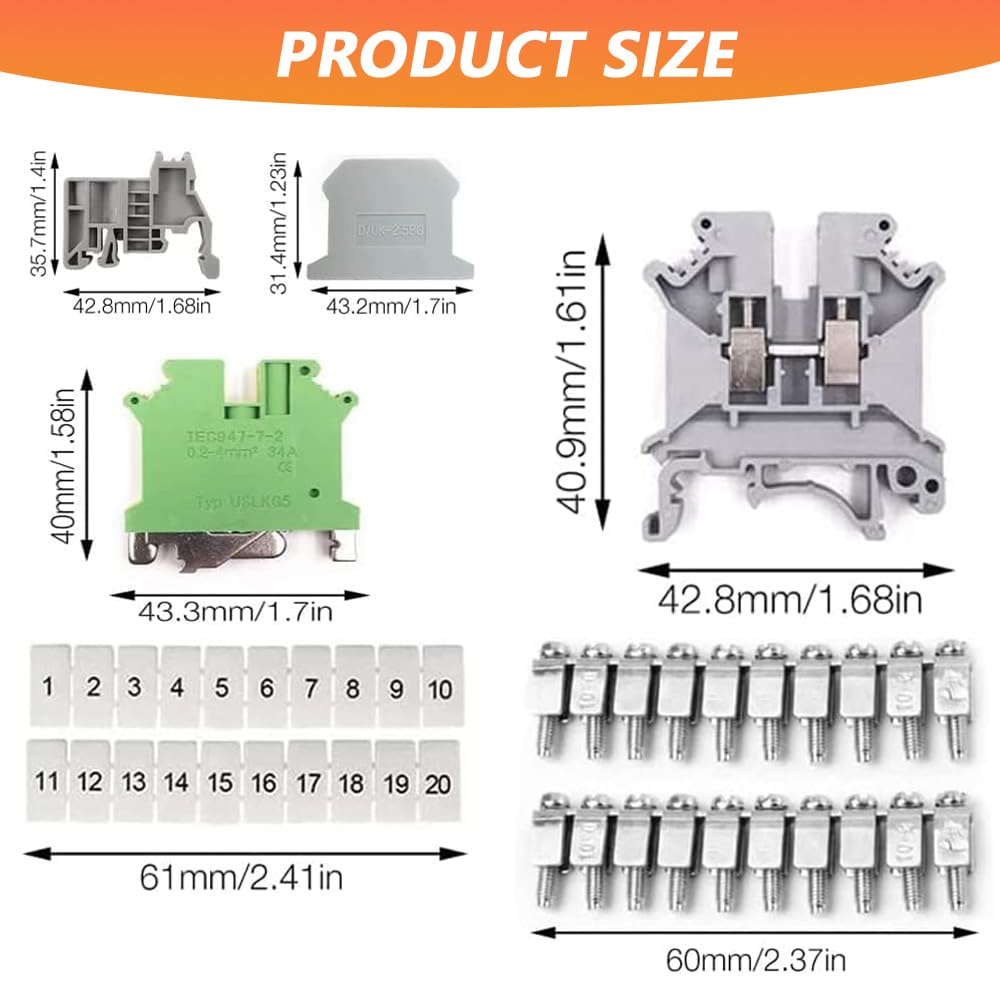 Kit de Bloques de Terminales de Riel,Kit de Bloques de Terminales de Riel DIN UK-2.5B,para Automatización de Producción de Bricolaje, Transformación de Circuitos,Conexión y Conversión de Circuitos