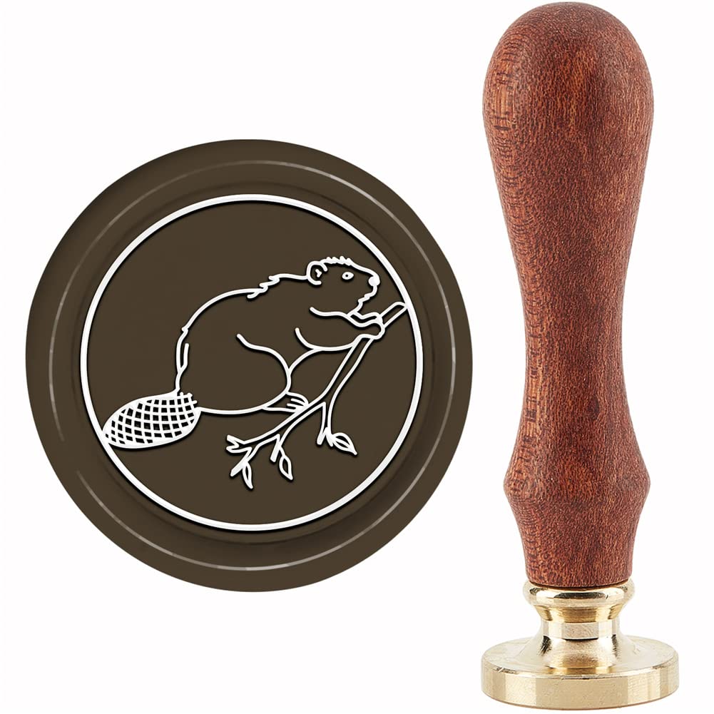 CRASPIRE Beaver Wax Seal Stamp Branch Sealing Wax Stamps Animal 30mm Retro Vintage Removable Brass Stamp Head with Wood Handle for Wedding Invitations Halloween Christmas Thanksgiving Gift Packing โ image 1