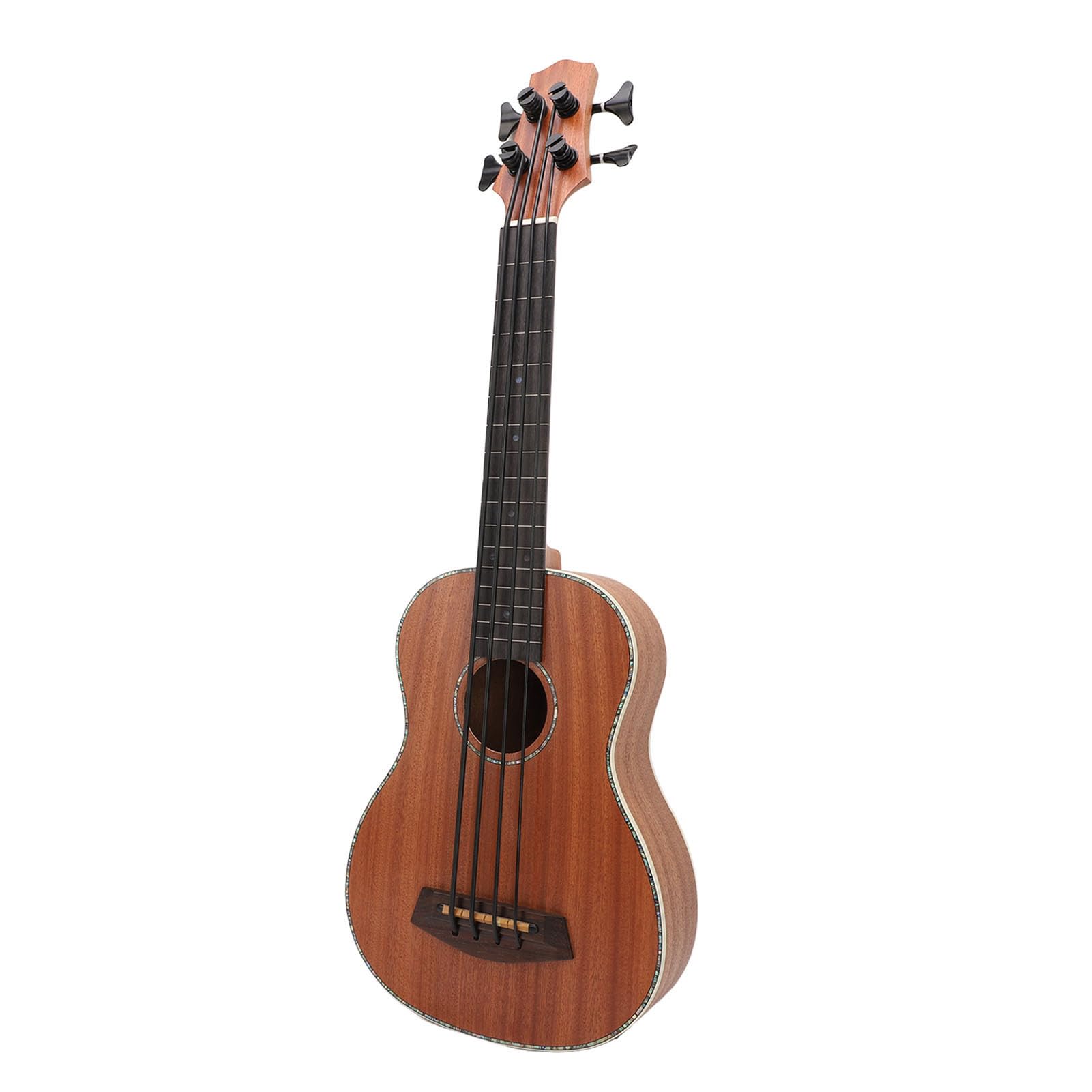 Basso Acustico Ukulele a 4 Corde in Legno a 16 Tasti con Sintonizzatore Pressofuso Nero Ed Equalizzatore per Concerti Musicali