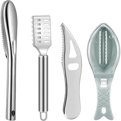 4 piezas de acero inoxidable de eliminación rápida de la piel de los peces ralladores raspador herramienta de limpieza fácil de cocina juego de 4