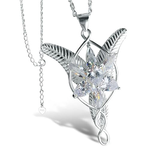 bahamut 925 Sterling Silver LOTR Arwen Evenstar Pendant Necklace with 5A Cubic Zirconia, Princess of the Elves Jewelry for Women - Silver