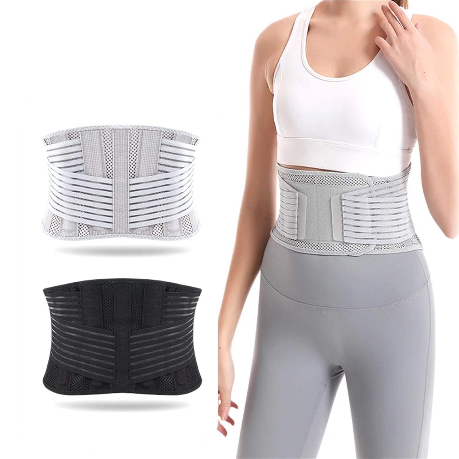 Fascia Lombare Posturale 1 pezzo di supporto for la schiena traspirante, cintura inferiore, sollievo dal dolore con 4 stecche for sollevamento pesi(Gray,L)