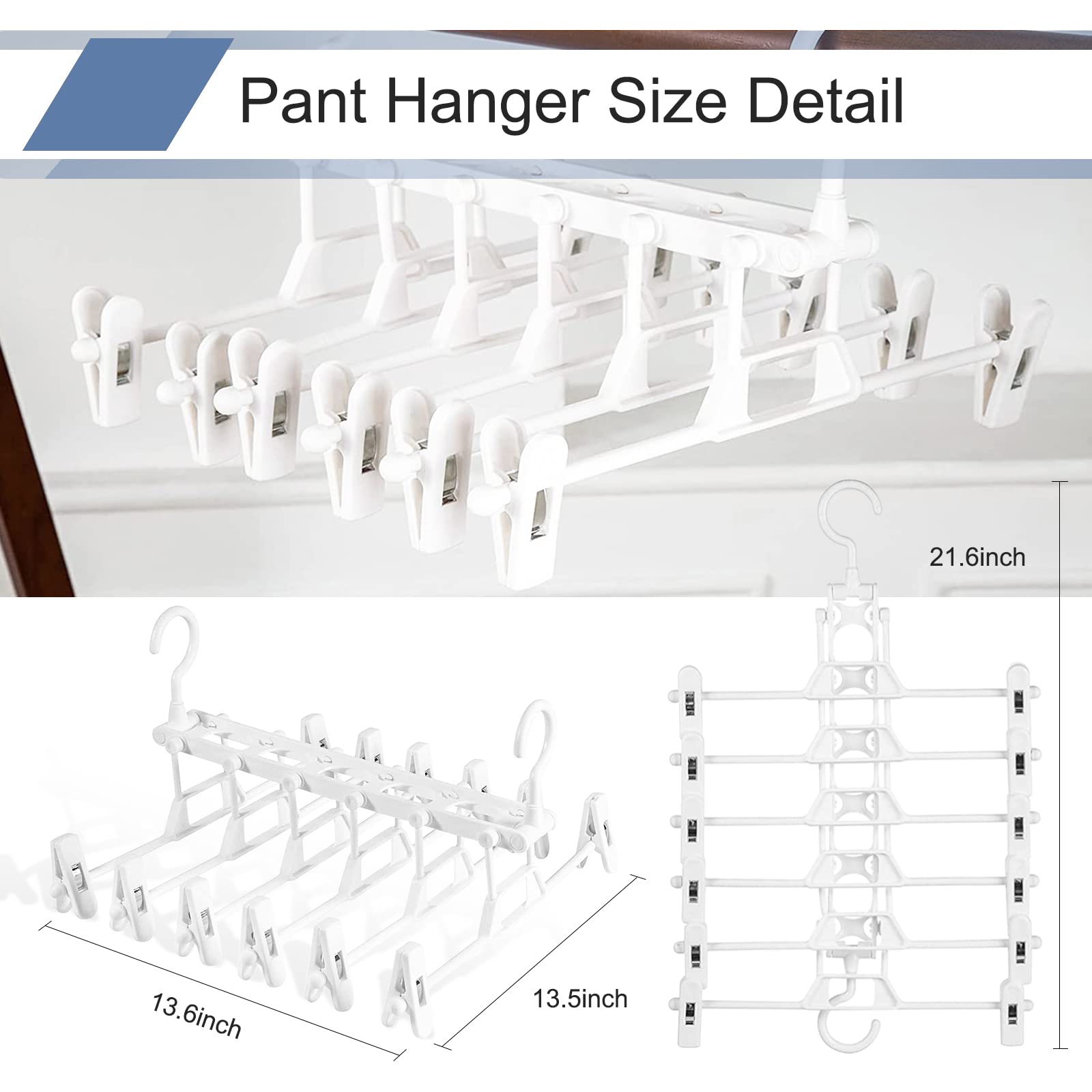 2 Packs Plastic Pant Hangers with Adjustable Clips, DILIBRA Space Saving Clothes Organizer Pants Hangers, Multiple 6 Layers Skirts Hangers for Trousers Jeans Slacks Pants Scarf Towels