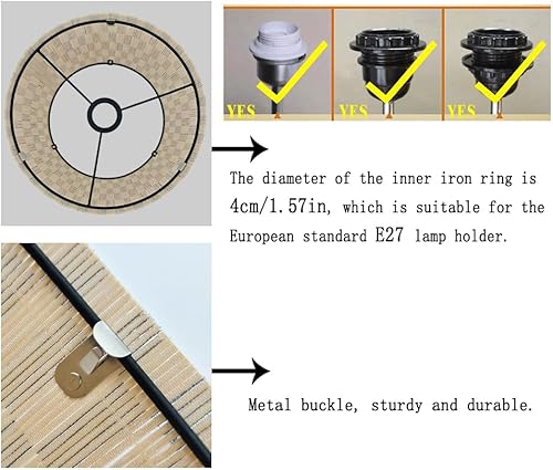 Miniatura 8 de Pantalla moderna de bambú con figura geométrica decorativa de rejilla negra, groovy única, accesorios de repuesto de lámpara E27 (11.81 pulgadas)