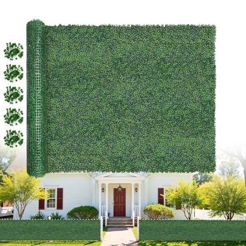 Artificial Boxwood Roll Grass Wall Panels, Greenery Outdoor 40"x120" (33.33 Sqft) UV-Anti Fake Ivy Privacy Fence Screen for Patio, Balcony, Garden, Backyard, and Fence Decor-Includes 5 PCS 79" Vines