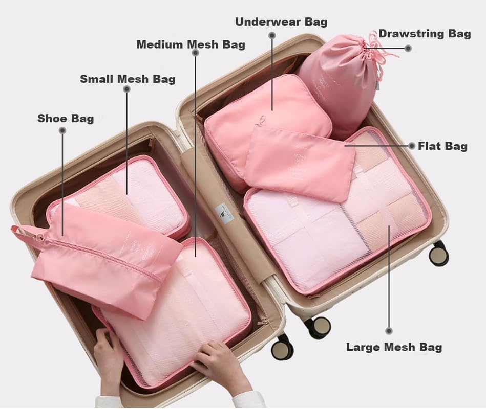 Image of Styleys Travel Packing Cubes Set of 7 with Shoe Bag, Navy Blue, S11003