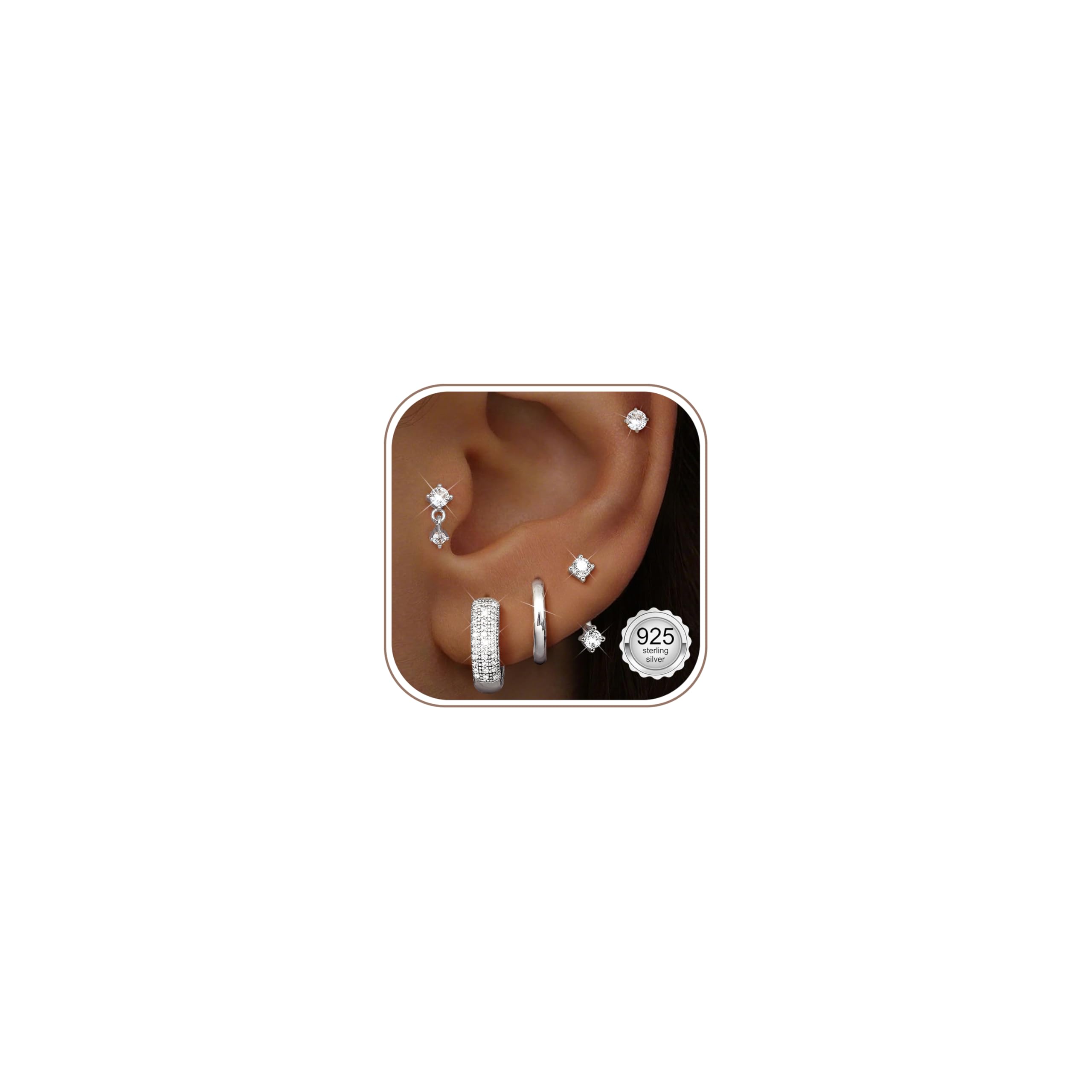 Adramata 5 Paar Sterling Zilveren Oorbellen voor Dames Set Kleine Stud- Oorbel Hypoallergene Gouden en Zilveren Oorknopjes Tragus Helix Piercings Oorbellen voor Meerdere Piercings