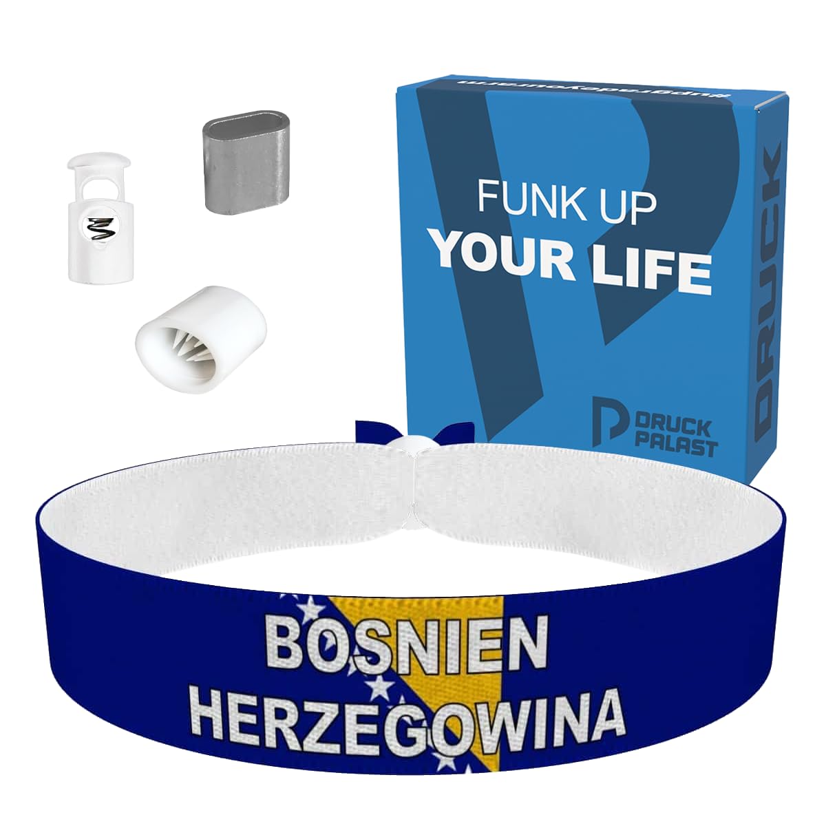 Bosnien & Herzegowina Flagge mit Ländername Stoffarmband - Wasserfestes Satinarmband - Fanartikel für WM/EM - Modisches Armband für Sportfans - Geschenkideen für Männer, Frauen, Kinder