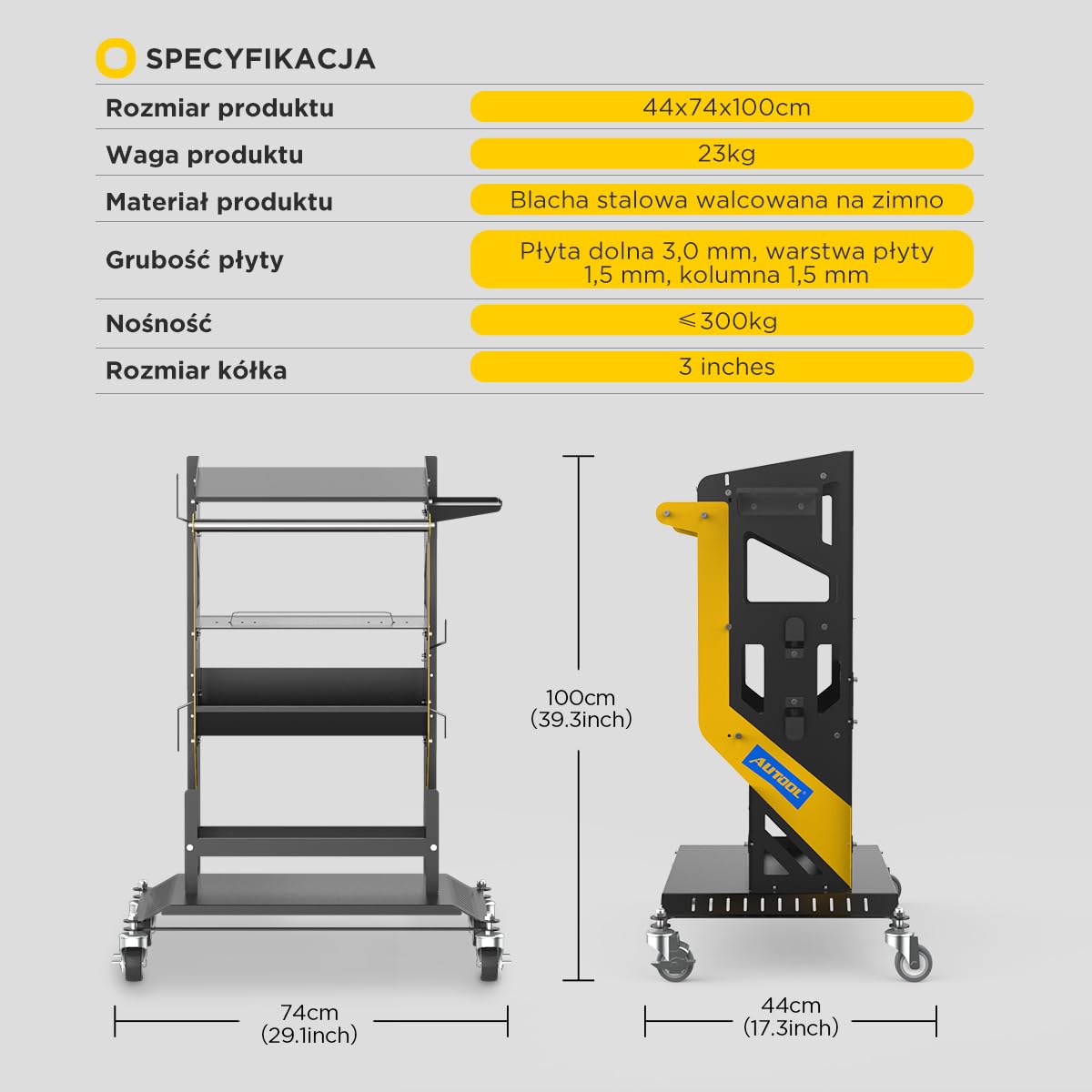 Chariot à Outils à roulettes à 3 Niveaux, capacité de 150 kg, Chariot Utilitaire Robuste, Organiseur d'outils de Service Automobile, Chariot à Outils de Service Commercial Industriel pour mécanicien
