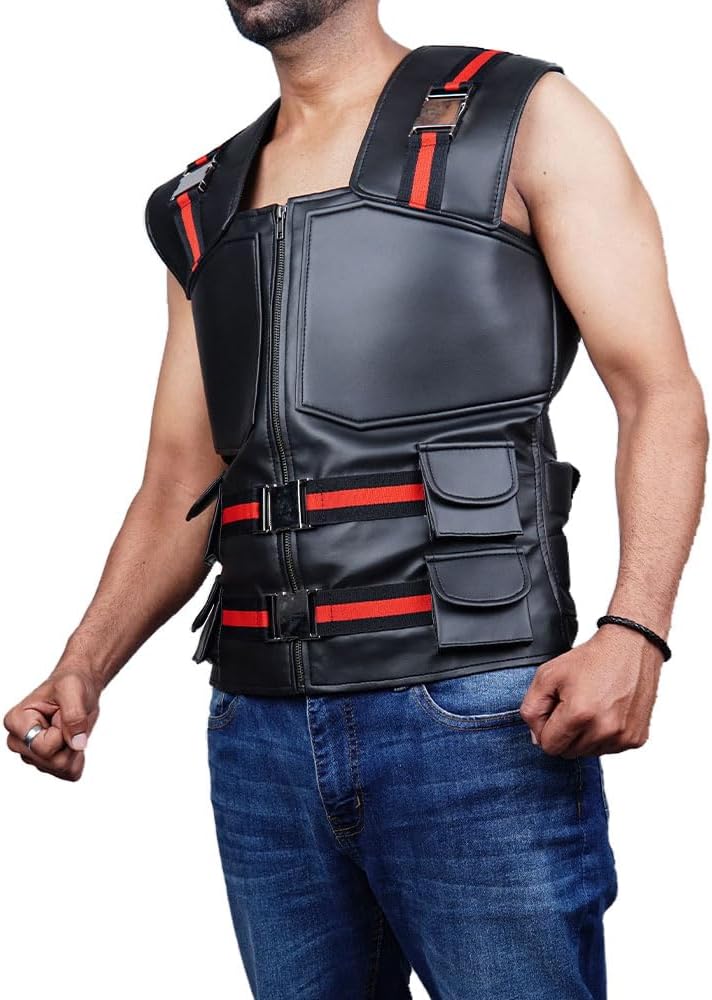 Mens Blade Trinity Stylish Wesley Snipes Cosplay Wear Costume Faux Leather Combat-Vest Halloween Costumes - Image 3