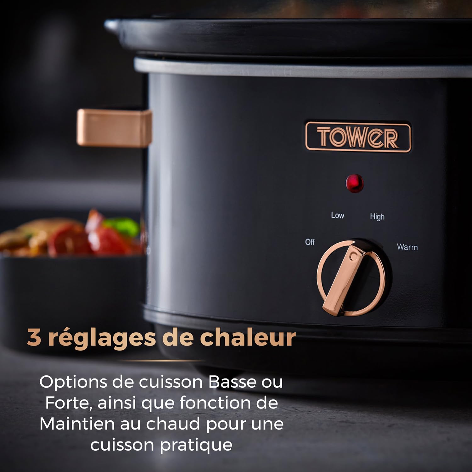Tower T16019RG Infinity Mijoteuse Électrique - Mijoteuse - Poêle Électrique avec 3 Réglages de Chaleur et Fonction Maintien au Chaud - 6,5 L - 270 W - Noir et Or Rose