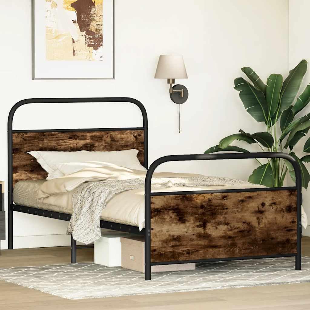 100x190 cm Steel and Engineered Wood Bed Frame with Slats | Features a durable metal platform structure that supports mattresses directly without needing a box spring.