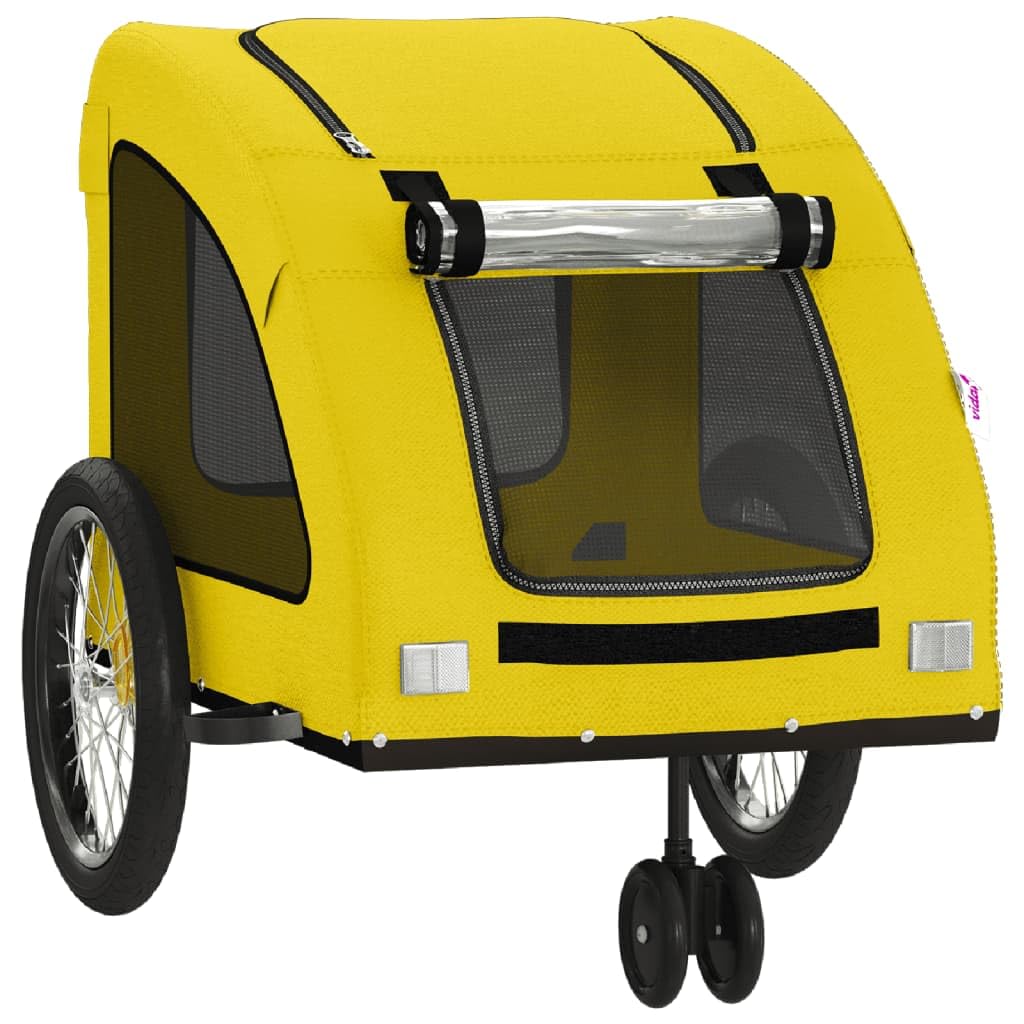 Fahrradanhänger Hundebuggy Gelb Oxford-Gewebe Eisen Rahmen mit PVC Dach, 137 x 68 x 72 cm, 45 kg, für Fahrrad und Tiertransport