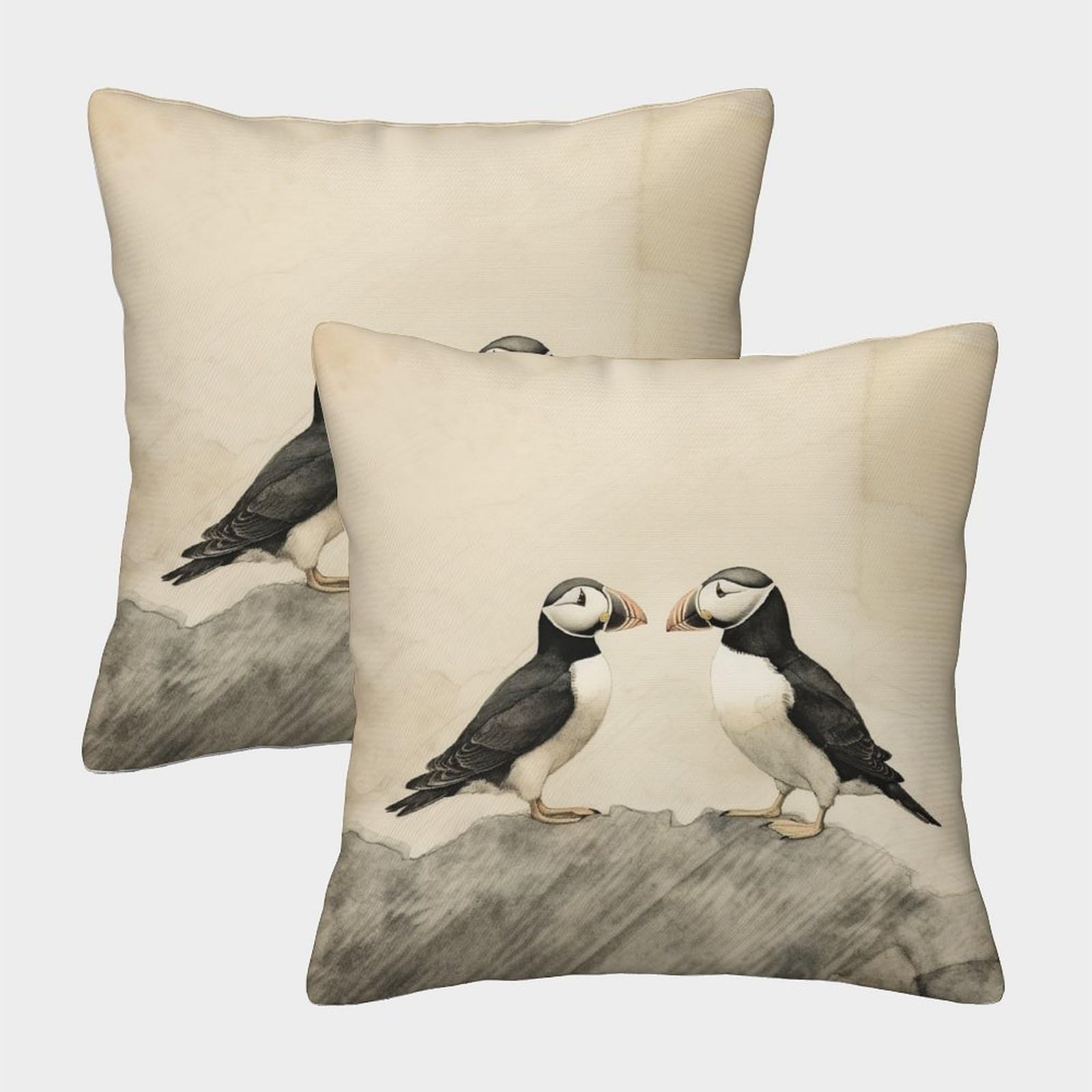 Zhuicheng Puffin 3D Printed Square Pillowcases Seaside Birds Throw Pillow Case Decorative Super Soft Pack Of 2 For Patio,Couch, Tent, Balcony And Sofa 45X45cm