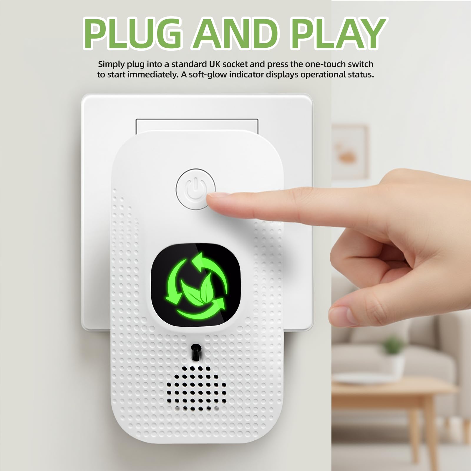Purificatore d'aria per casa e camera da letto, mini ionizzatore plug-in con ioni negativi, eliminatore di odori di fumo, animali domestici e scarpe, silenzioso e senza filtro, per cucina/ufficio - 4