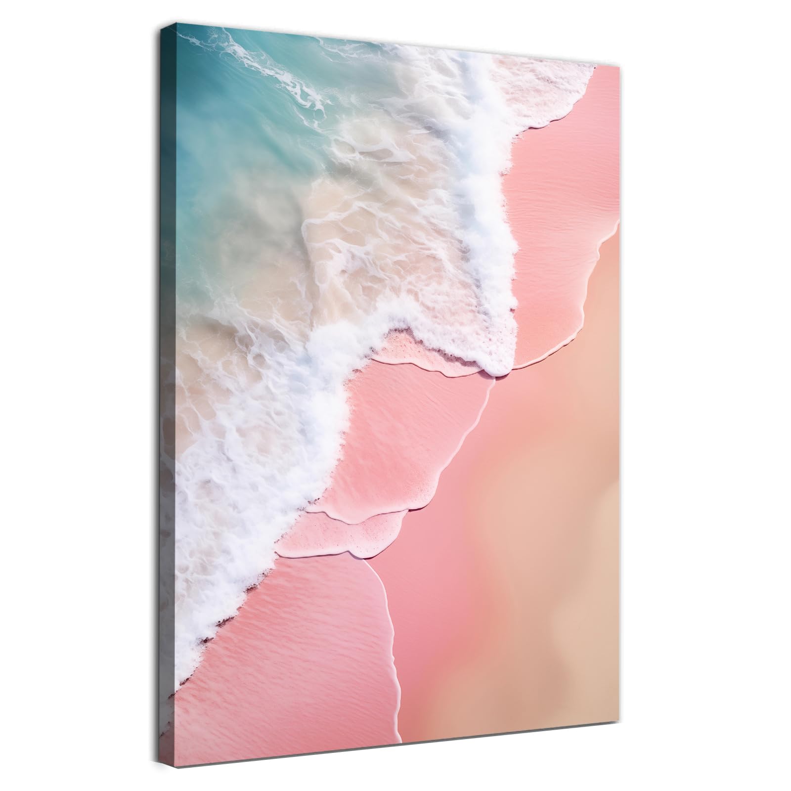 Pink Blue Beach Canvas Wall Art Coastal Themed Beach Landscape Painting Sea Coast Wall Art Pink Coastal Aesthetic Prints Ocean Pink Artwork Sea Preppy