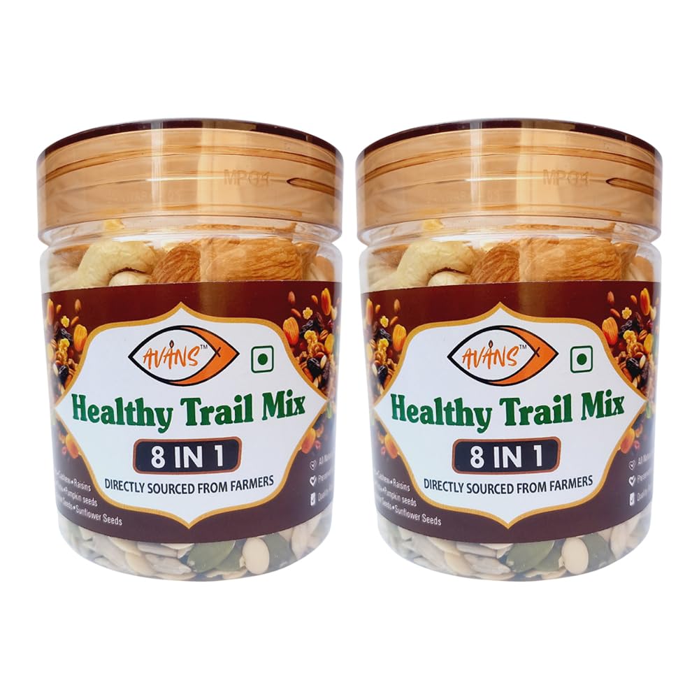 AVANS 8 in 1 Trail Mix | Mixed Nuts and Seeds Food | Crunchy Everyday Food Blend for Travel and On the Go | Suitable for Tea Time, Office Food and Regular Munching Option - 200gm, (2 Packs)-image-23