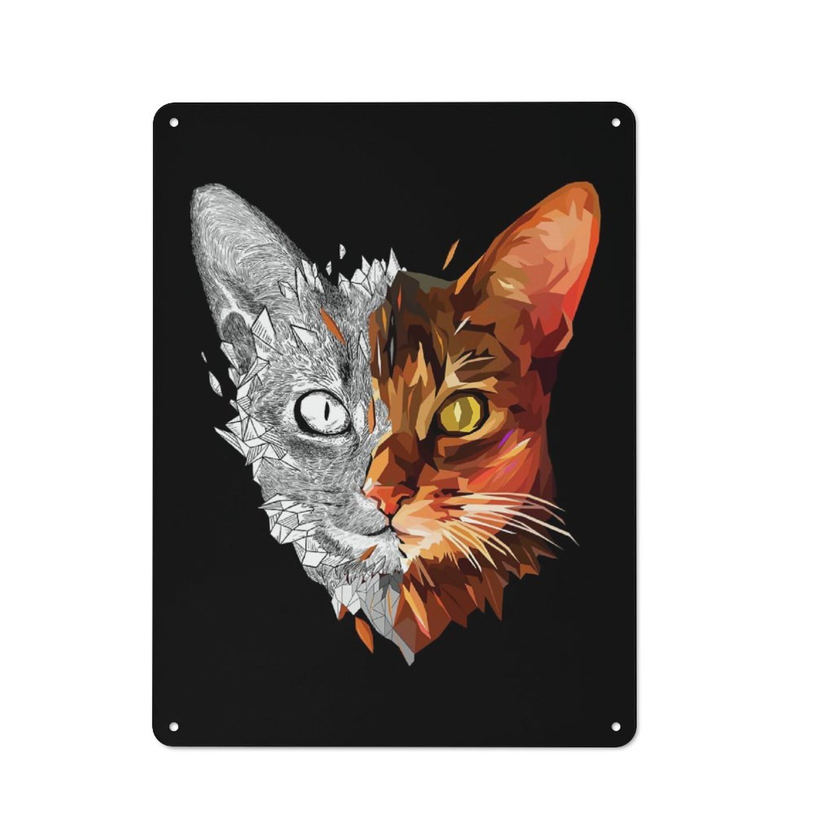 Junmoney Geosketch Cat Retro Tin Wall Plaque 40X30cm Featuring For Garage Wall, For Vintage Wall Decor Fans, For Themed Room Decoration