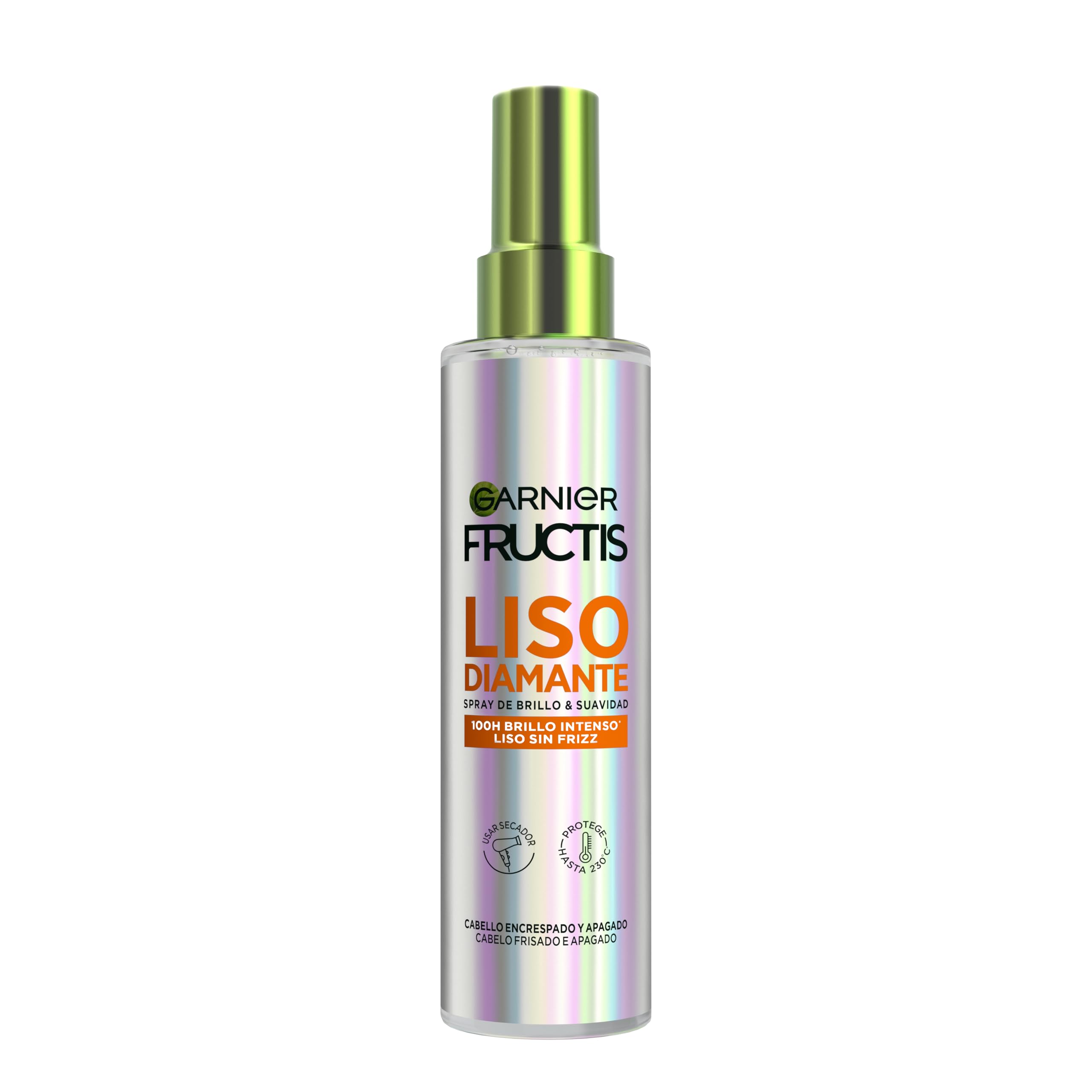 Garnier Fructis Diamond Smooth Spray, Shine and Smoothness, 100H Intense Shine, Smooth without Frizz, Light Feel, Thermal Protection, 150 ml