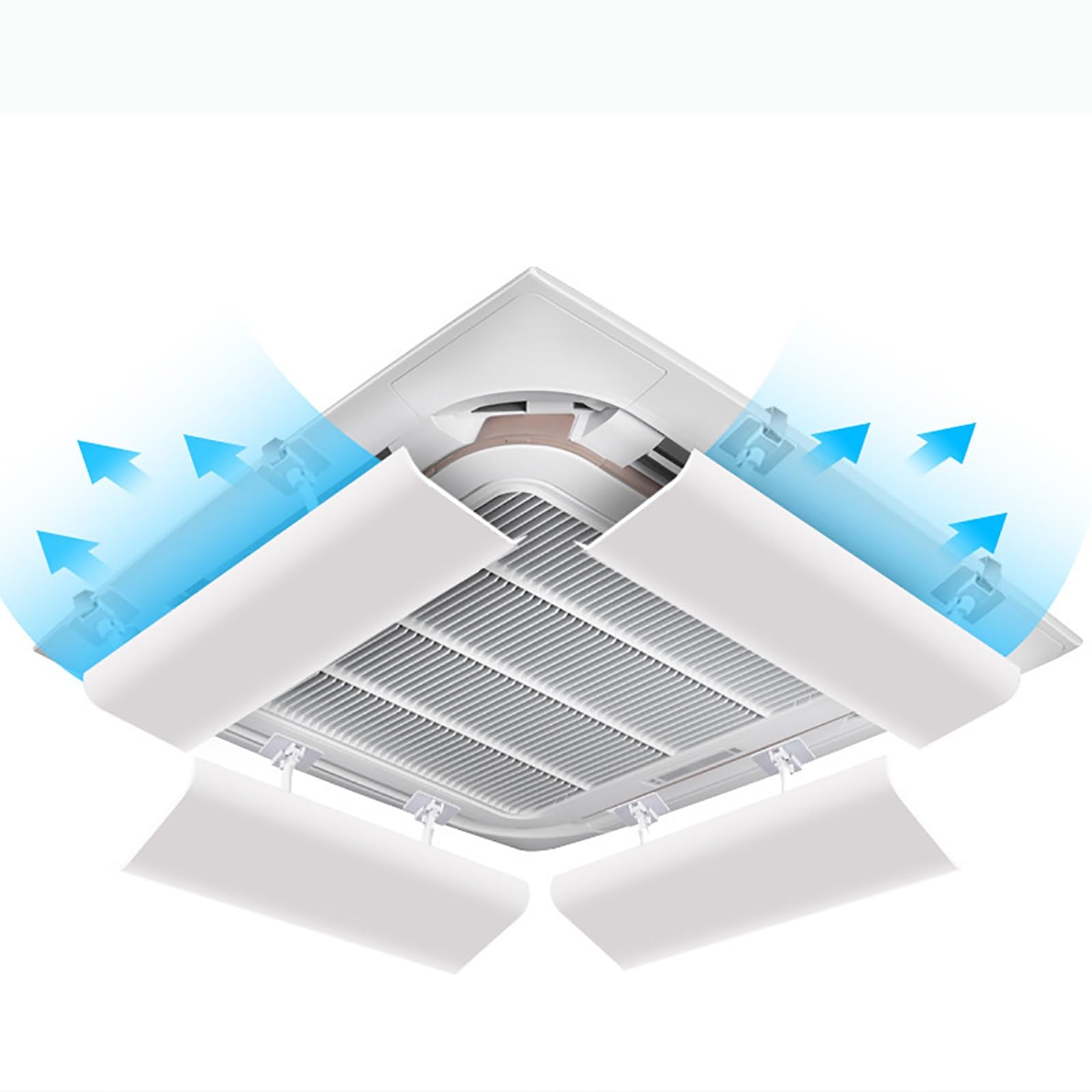 Paquete de 4 cubiertas de ventilación ajustables para clips de metal de CA centrales, antiflujo de aire directo, color blanco, 45 cm, mejora el control del flujo de aire y la eficiencia energética