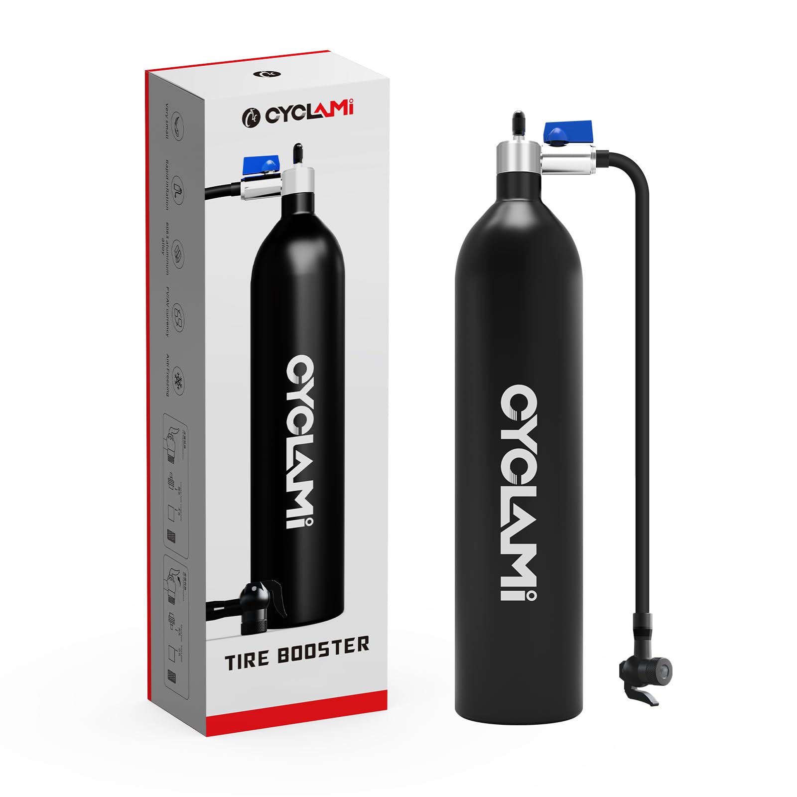 CYCLAMI タイヤブースター - 1.2L アルミ合金 MTB ロード インフレーター タイヤ 空気入れ - バルブ ガスシリンダー & アクセサリー