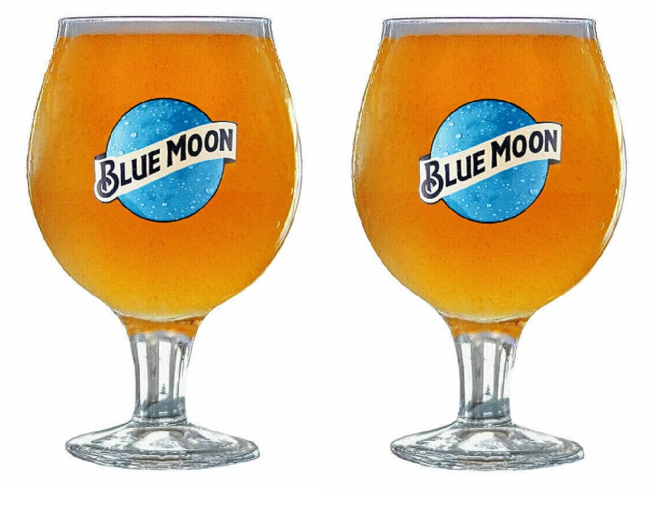 Blue Moon Beer HALF Pint Glasses CE 280ml/10oz (Set of 2) plus 2 beer mats