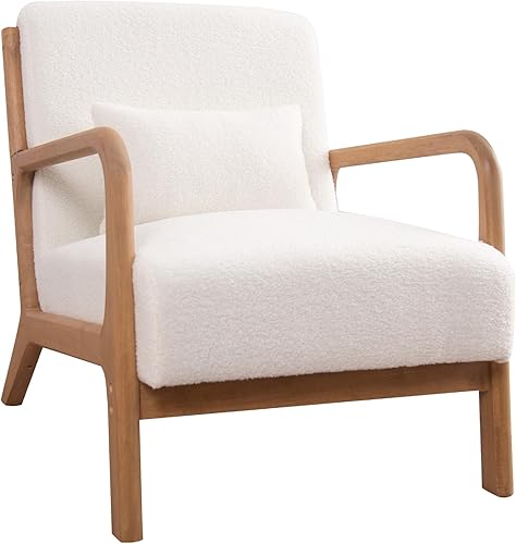 Miniatura 9 de ANJ Silla decorativa moderna de mediados de siglo, sillón de lectura de una sola tela con marco de madera maciza, sillas de brazo de fácil montaje