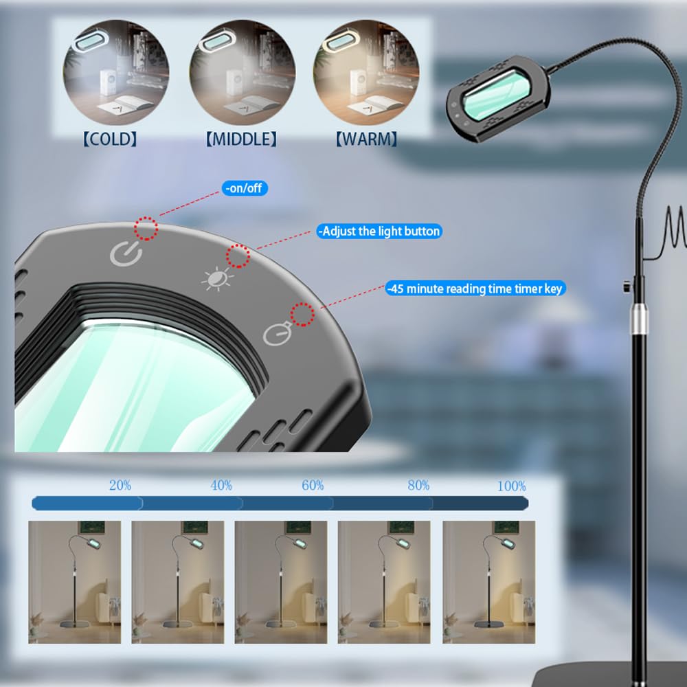 Loupe carrée 10x avec lumière et pince, loupe en verre véritable éclairée par LED et support (vert)