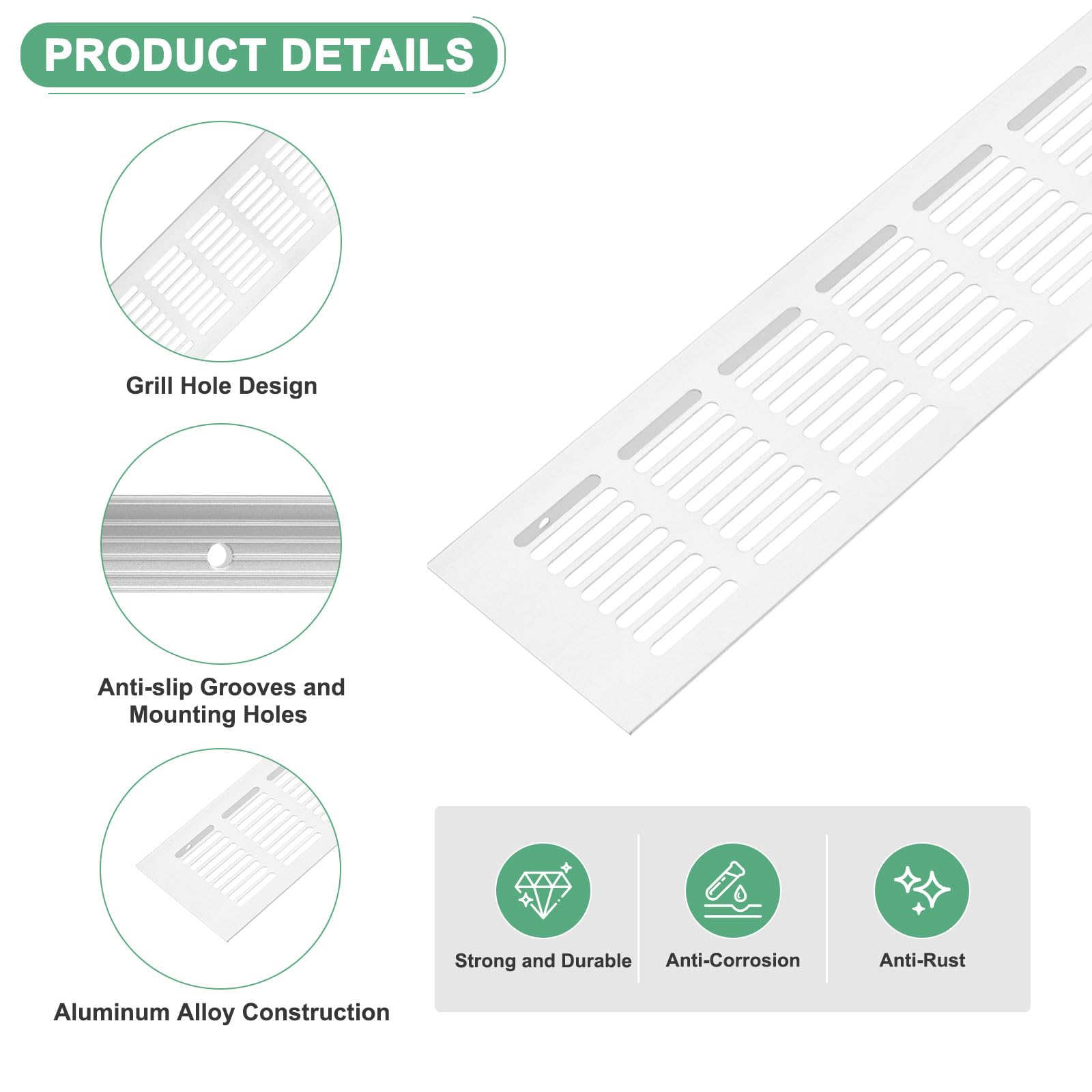 M METERXITY 2-Pack Door Vents for Interior Doors 12 x 3 Inch/ 300 x 80mm Aluminum Alloy Ventilation Grille for Cabinet/Wardrobe/Shoe Cabinet - Image 2