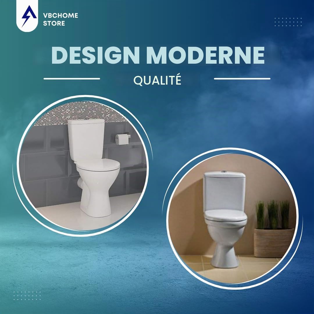 Merida Set WC complet en céramique avec réservoir de chasse et siège WC en polypropylène pour sortie d’eau horizontale