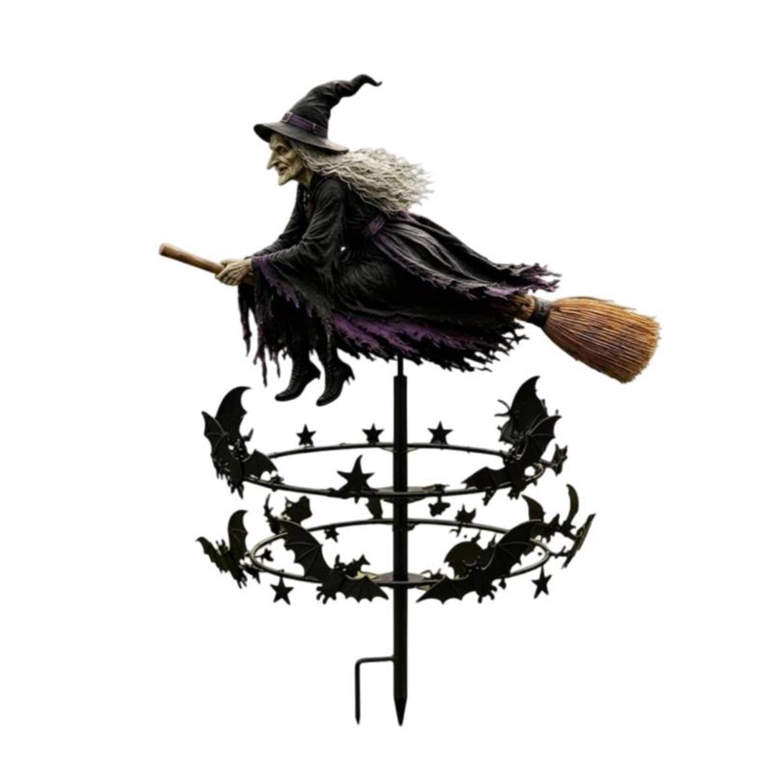 Metal Witch Wind Wind Ornament Seasonal Wind Wind Ornament with Witch Kinetic Multi-Layered for Flower Bed, Flying Witch-image-40