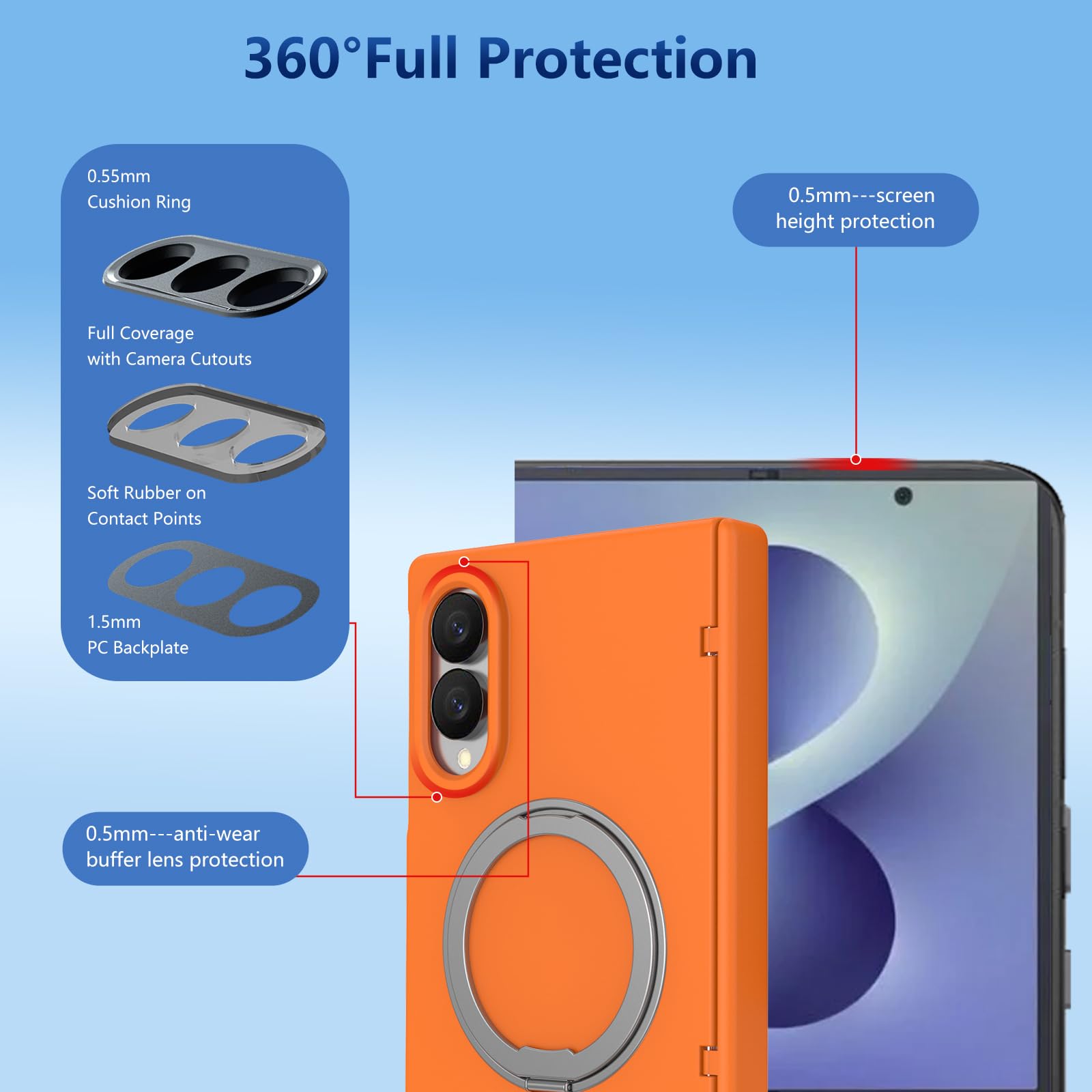 Custodia per Samsung Galaxy Z Fold 8, sottile, leggera, antiurto, compatibile con ricarica wireless, antigraffio, antimacchia, morbida al tatto, facile da applicare, colore: arancione
