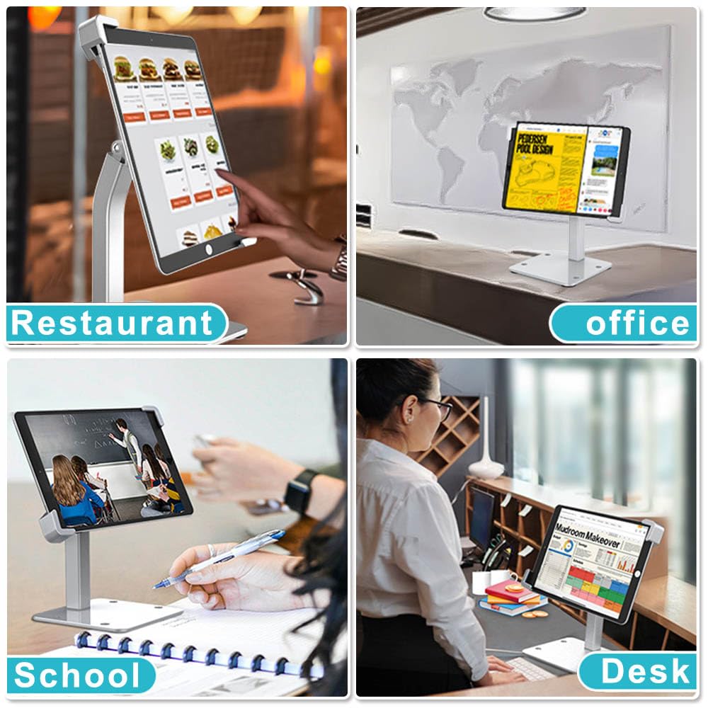 Soporte Tableta Mesa para 7-11" iPad, Aluminio Porta Quiosco Antirrobo de giratorio de 360° para tableta comercial POS con cerradura de Seguridad, para iPad 10th 9th 8th Gen iPad 10.9 10.2 9.7