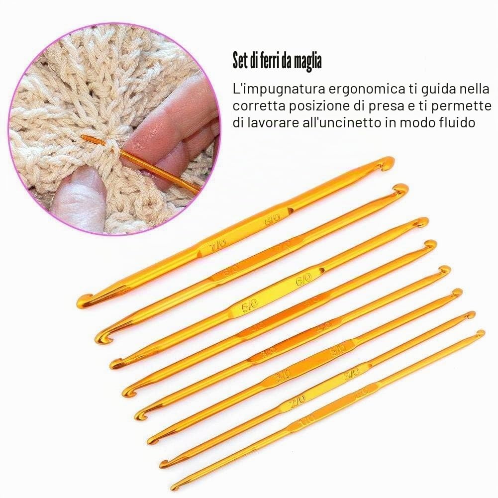 Set di Uncinetti Doppia Punta in Alluminio Ossidato Oro, Kit Professionale