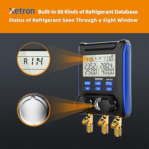 Miniatura 5 de Xetron HVAC - Medidor digital de colector automotriz AC R410a R134a R22, etc con 2 sondas de abrazadera de temperatura con cable, compensación de