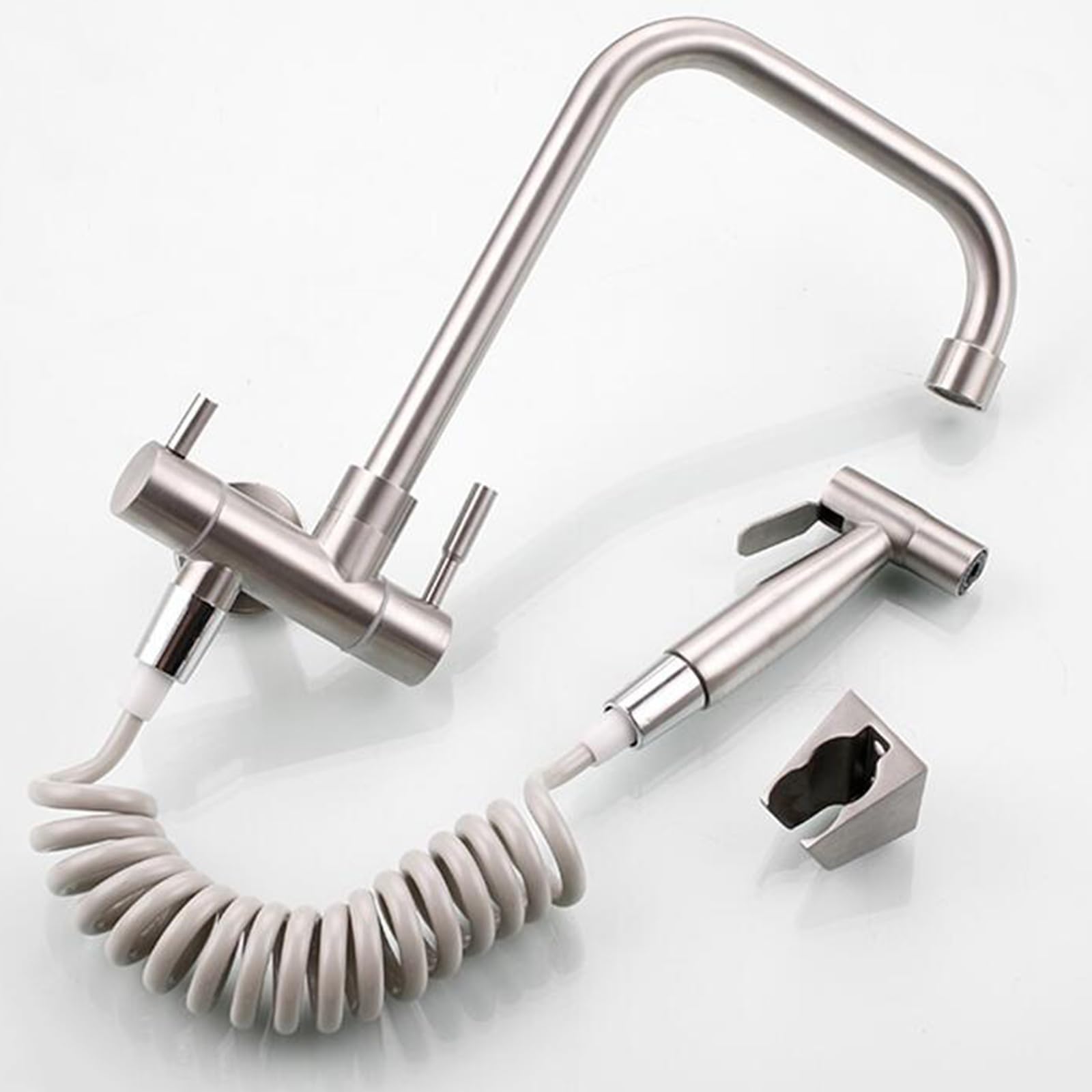 Grifo Cocina Pared Solo Agua Fria Acero Inoxidable Grifo de Cocina con Pistola Grifo de Cocina Cepillado-C