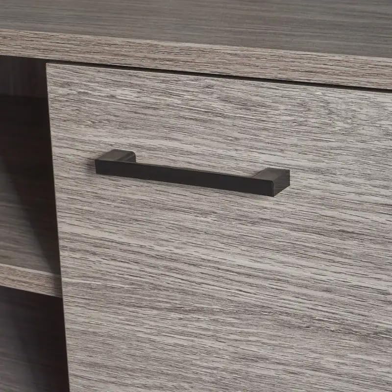 Image of Riva Engineered Wood TV Cabinet & Entertainment Unit | Modern TV Stand with 2 Storage Cabinets & Open Shelves | Solidwood Legs | Mid-Century Design | Ash Grey Finish